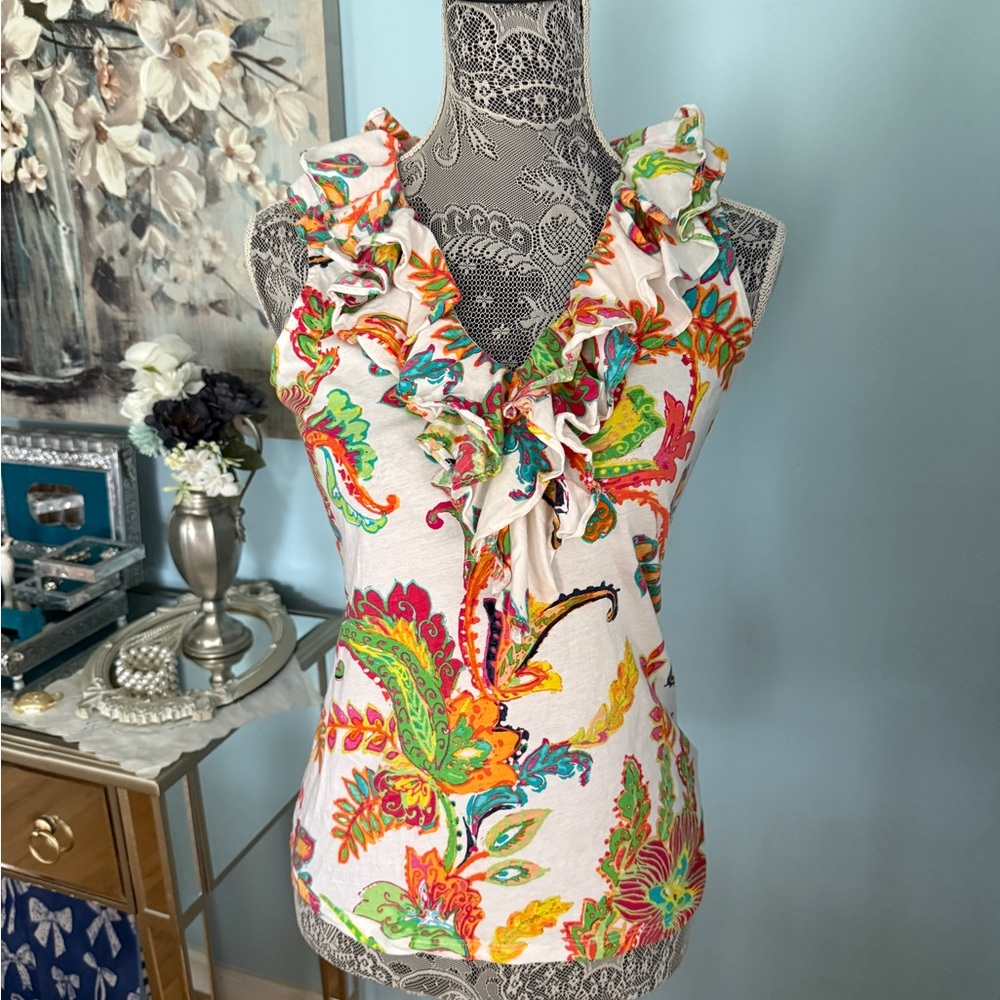 Lauren Ralph Lauren Colorful Floral Ruffle Blouse